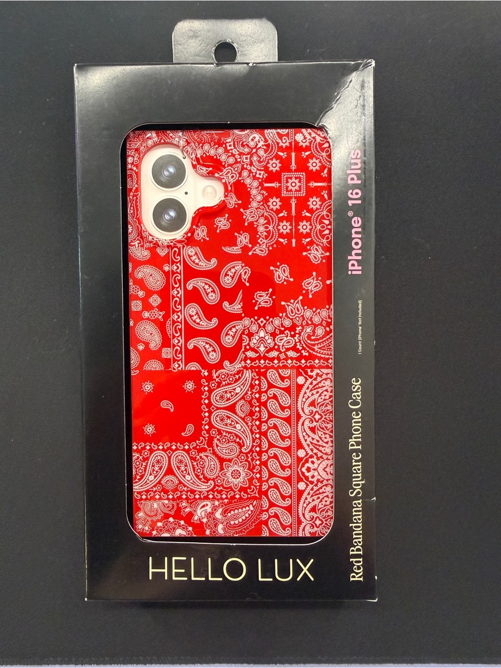 HELLO LUX Red Bandana Square iPhone 16 Plus Phone Case MagSafe Paisley Glossy